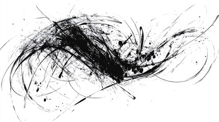 Artistic brush strokes forming grunge scribbles Chaotic lines created on a white backdrop