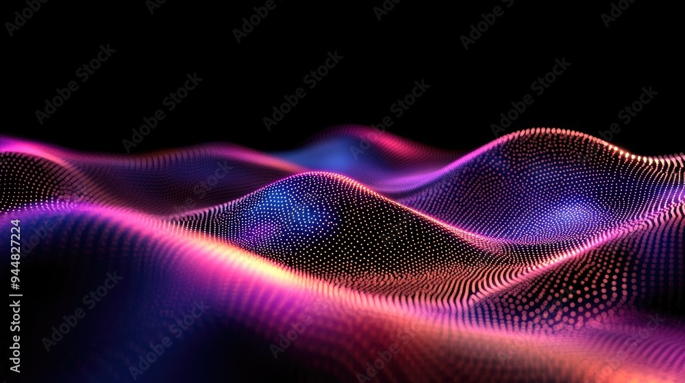Poster Abstract wave dots on a dark background representing a data technology theme created through 3D rendering