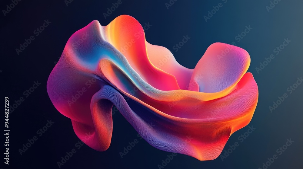 Poster Colorful abstract shape on a dark background 3D rendering