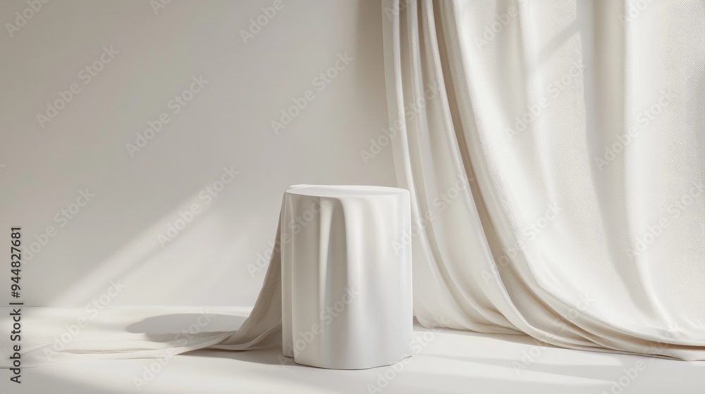 Poster 3d rendering of a presentation pedestal with white cloth