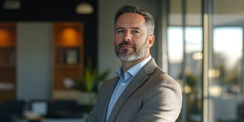 Fototapeta premium High-quality professional profile of an executive in a contemporary office setting with natural light and a clear background