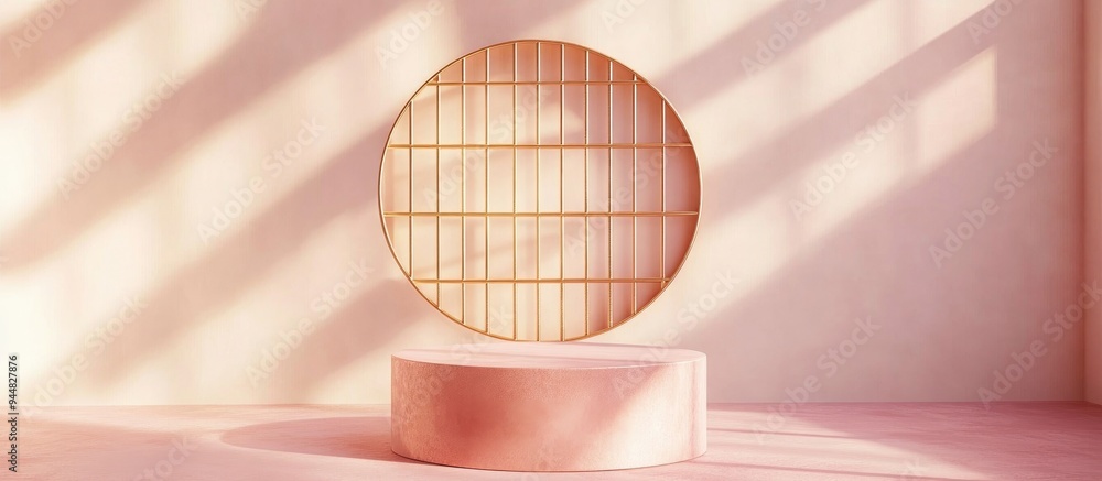 Poster 3d rendering of abstract geometric background featuring primitive shapes cylindrical podium and mode