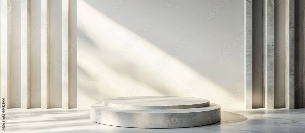 Poster 3d rendering of a metallic podium against a minimalist white backdrop