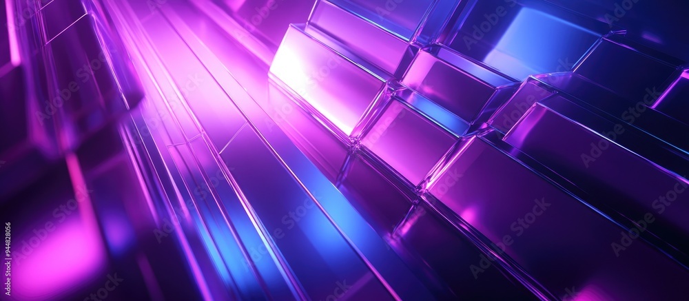Poster 3d rendering of an abstract geometric background in purple and blue hues cyberpunk theme suitable fo