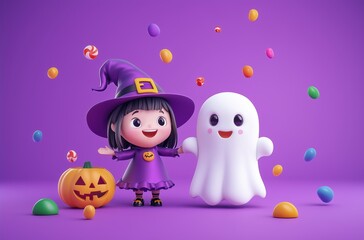 Fototapeta premium Halloween kids with pumpkin