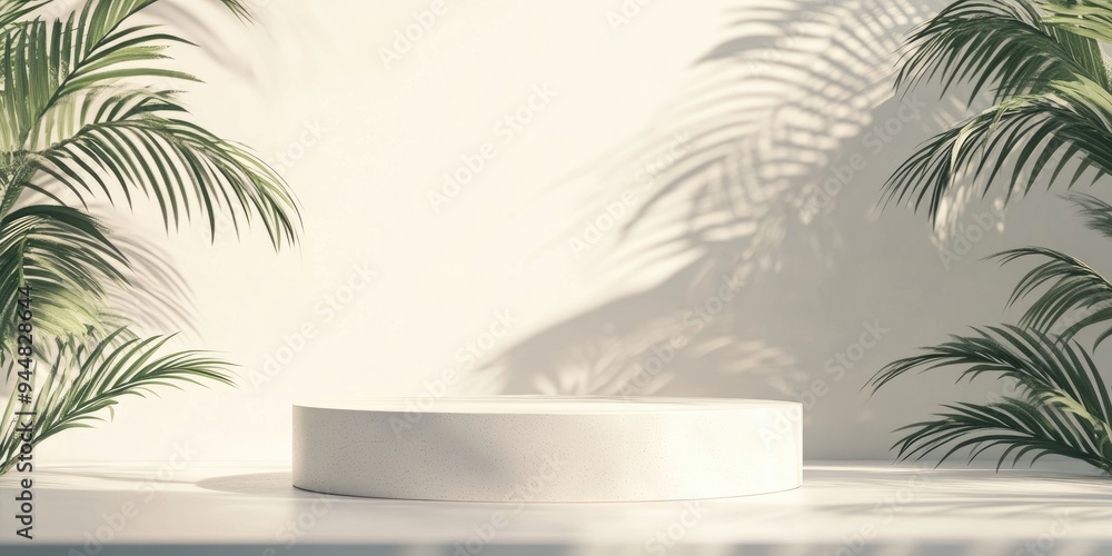 Aufkleber 3d podium on a white background featuring palm leaves designed for summer beauty product promotion n