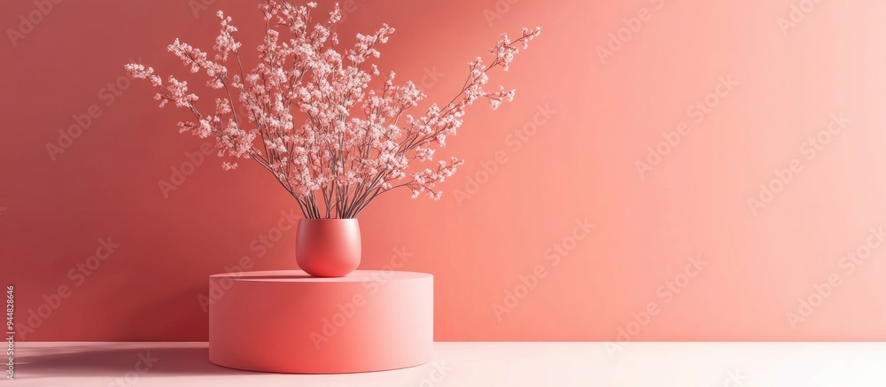 Poster 3D rendering of a minimalistic product display background for cream cosmetics featuring a modern red podium