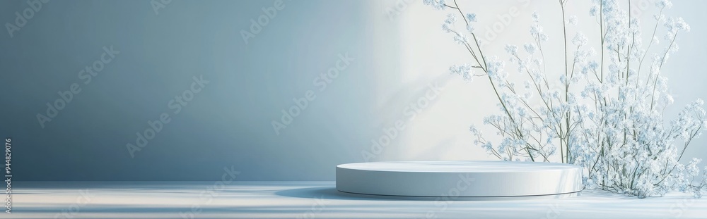 Poster 3d rendering of a minimalistic background for cream cosmetic products featuring a contemporary blue 