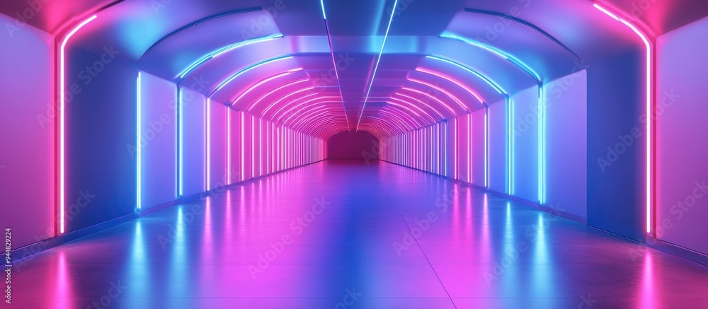 Poster 3d rendering of an abstract background featuring blue pink and violet neon colors illuminated by ult