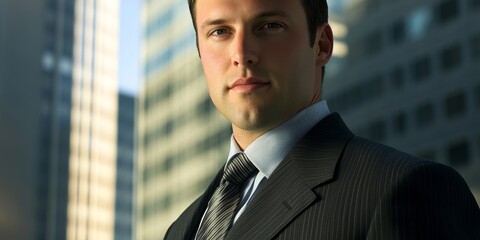 Fototapeta premium High-profile corporate portrait featuring a CEO in a tailored suit against a corporate background highlighting executive presence and expertise