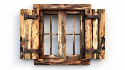 27. **A charming wooden window with shutters, isolated on a pristine white background.