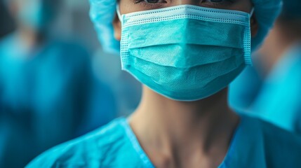 Close-up of a medical face mask being worn by a healthcare worker