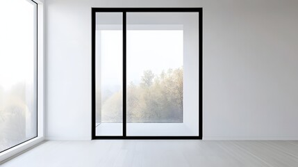 10. **A minimalist sliding window with a black frame, set against a pristine white background.