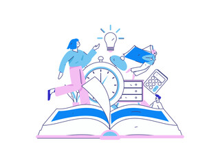 World Book Day Reading Character Flat Vector Concept Operation Hand Drawn Illustration
