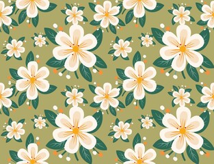 Fototapeta premium A charming seamless pattern featuring classic floral elements Perfect for holiday-themed designs, wrapping paper, textiles, and festive decorations. The pattern captures the joyful spirit of floral, w