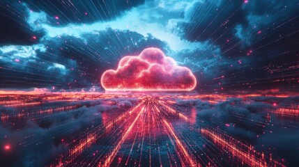 Fototapeta premium Intelligent cloud infrastructure management, advanced AI-driven interface managing digital pathways and networks in a virtual environment