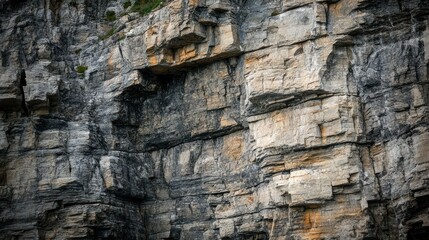 Close-up of a Gray and Tan Rock Face with Cracked and Layered Textures