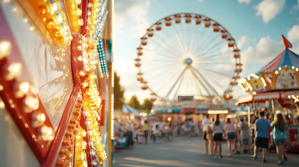 Vibrant carnival scene with a Ferris wheel colorful light