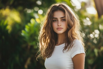 Naklejka premium Woman in the white in morning