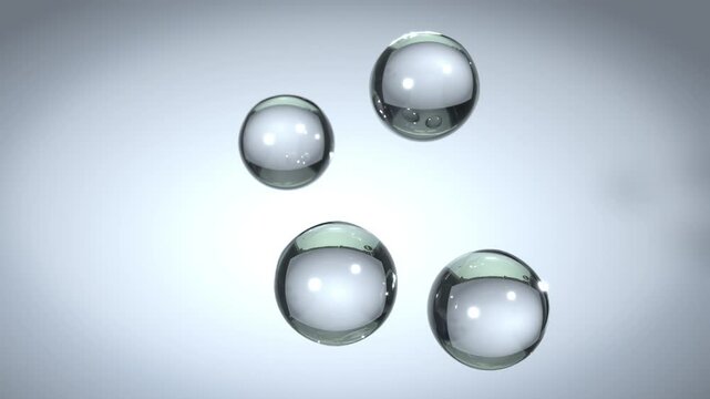 Closeup 3d animation science idea concept of shape atom cell floating split cells isolate on white background.