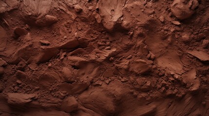 Fototapeta premium Textured brown clay or soil, showcasing various shades and patterns. The surface appears rugged and uneven, with small clumps and smooth areas, creating a natural earthy aesthetic.