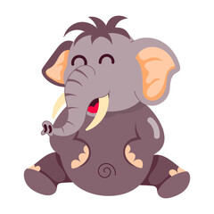 Cute elephant laughing hard, flat sticker 

