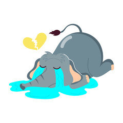 A flat style sticker of elephant crying 

