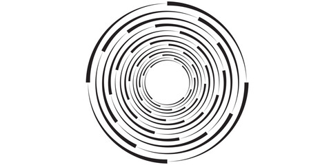 Black concentric circle set. Sonar or sound wave ring collection. Dotted and linear epicentre, target, radar icon concept. Ripple radial signal or vibration elements. VECTOR ILUSTRATION