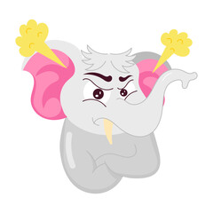 Furious elephant sticker designed in cartoon style 

