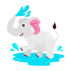 Comic style sticker of elephant puddle jump 

