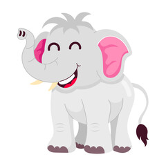 Elephant cartoon with cute smile, flat style sticker 