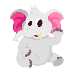 Cartoon style sticker of elephant listening 

