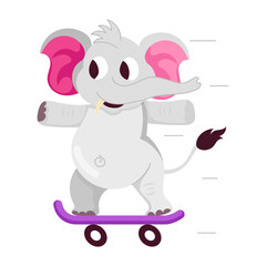 A flat style sticker of elephant skating 

