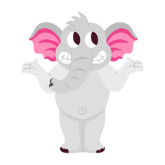 Confused elephant with weird expressions, flat sticker 

