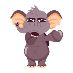 Cartoon style sticker showing cute elephant with fast heart beating 

