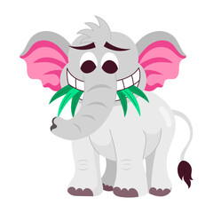 A cute elephant eating grass, flat sticker 


