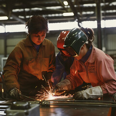 Mastering Welding Techniques: Vocational Trainer Instructing Apprentices in Workshop