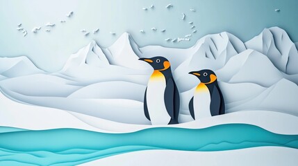 Obraz premium Penguin on paper cut Antarctica