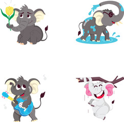 4.epsPack of Elephant Character Flat Stickers 

