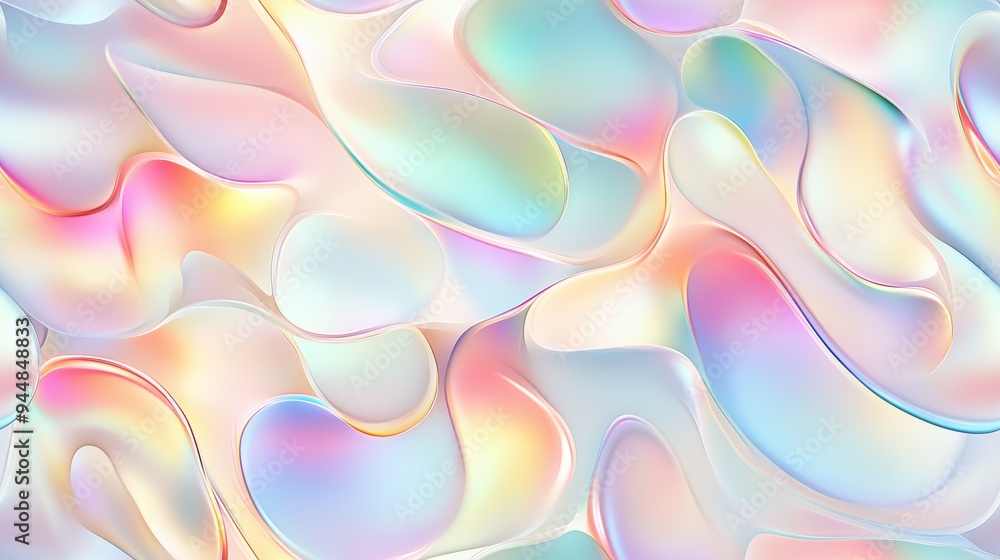 Poster a colorful abstract background featuring smooth, flowing shapes with a holographic effect. the desig