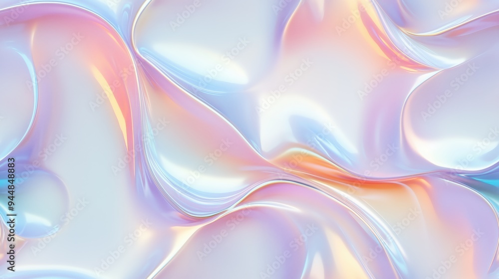 Poster a smooth, flowing abstract background with iridescent colors, featuring soft curves and a glossy tex