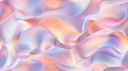 Obraz premium A smooth, flowing abstract background featuring soft pastel colors like pink, lavender, and peach. The design resembles flowing silk or fabric, creating a dreamy and ethereal effect.