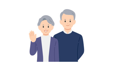 笑顔のシニア夫婦の上半身セット【人物ベクターイラスト素材】