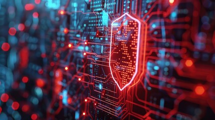 Fototapeta premium Cybersecurity concept - Digital shield protecting network from various threats