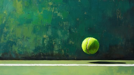 Tennis Ball Above Green Court with White Line