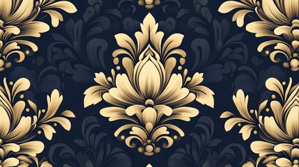 Elegant golden floral pattern on a dark navy background.