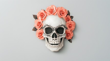 Elegant Gothic Skull T-Shirt Design with Roses in Selective Focus
