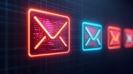 Futuristic Digital Notification Interface with Glowing Holographic Alerts