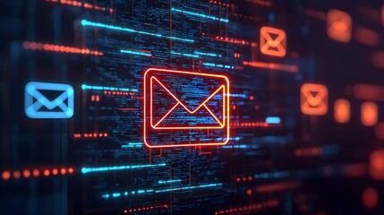 Futuristic Virtual Email Notifications on Sleek Holographic Display with Glowing Alerts
