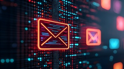 Futuristic Holographic Email Alert Notification System with Vibrant Neon Interface